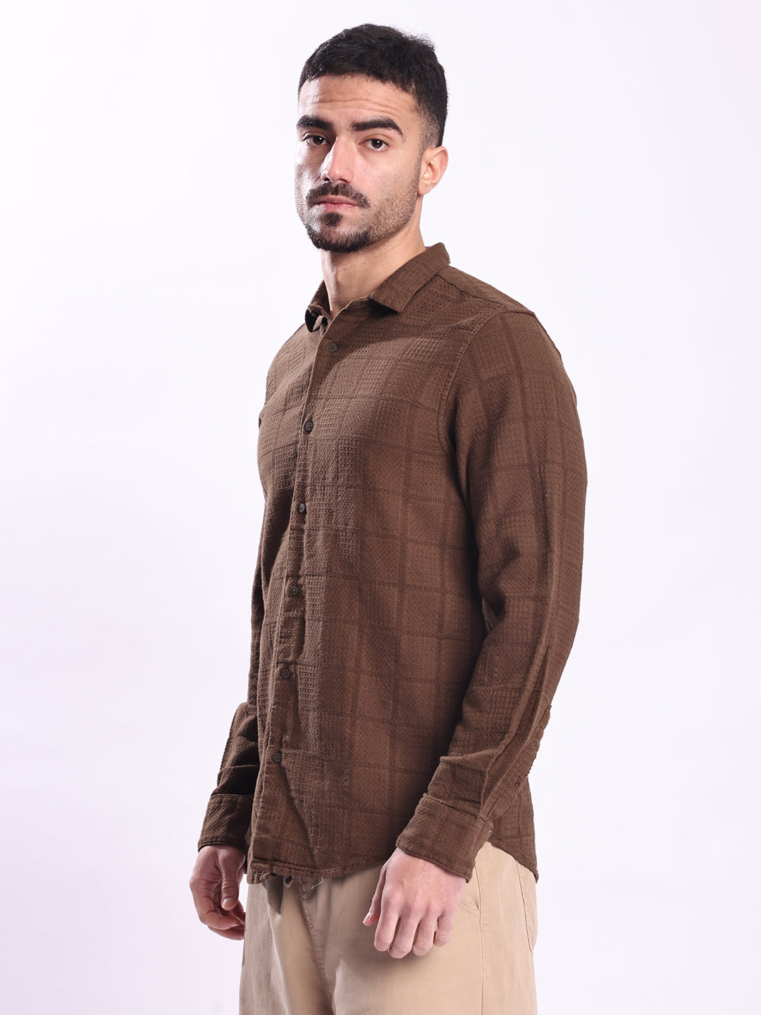 Men Brown Textured Casual Shirt
