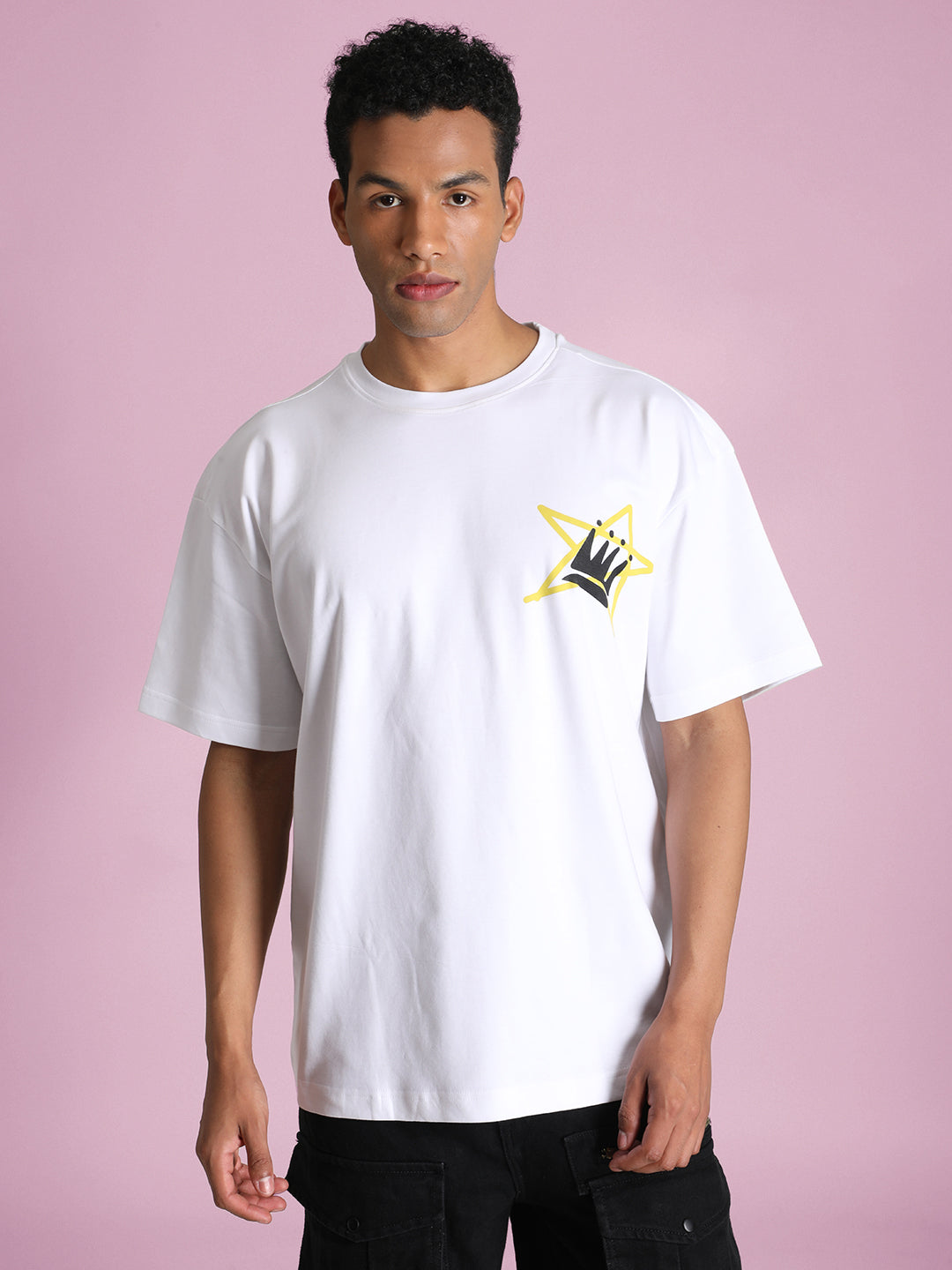 Men White Regular-fit Graphic Oversized T-Shirt