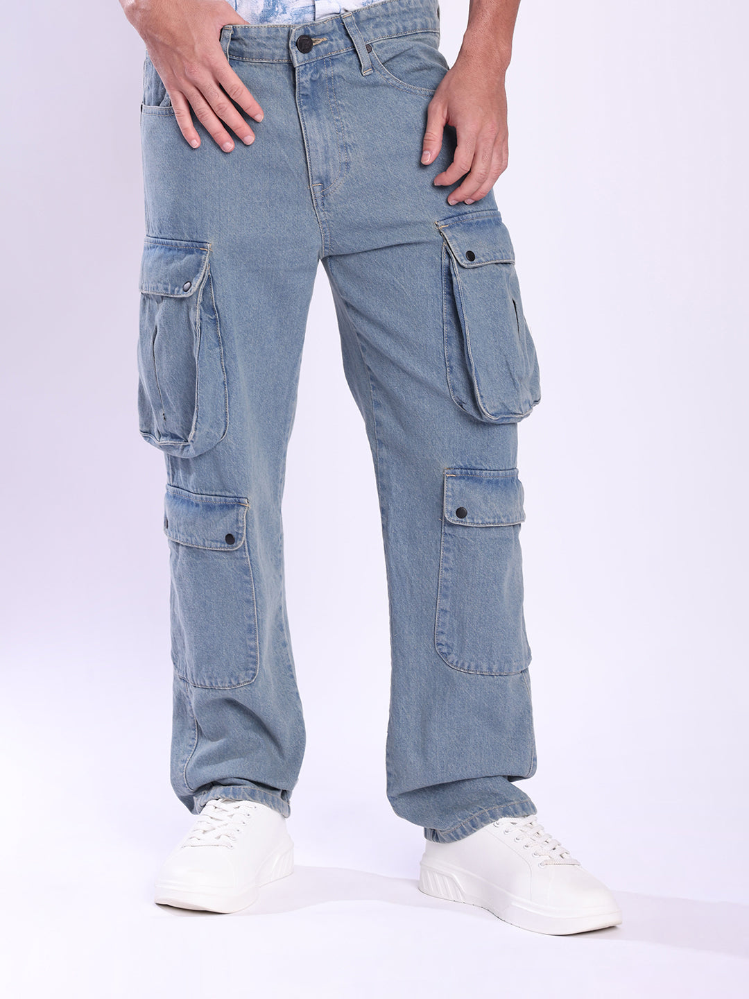 Men Blue Multi-Cargo Pocket Relax Fit Jeans