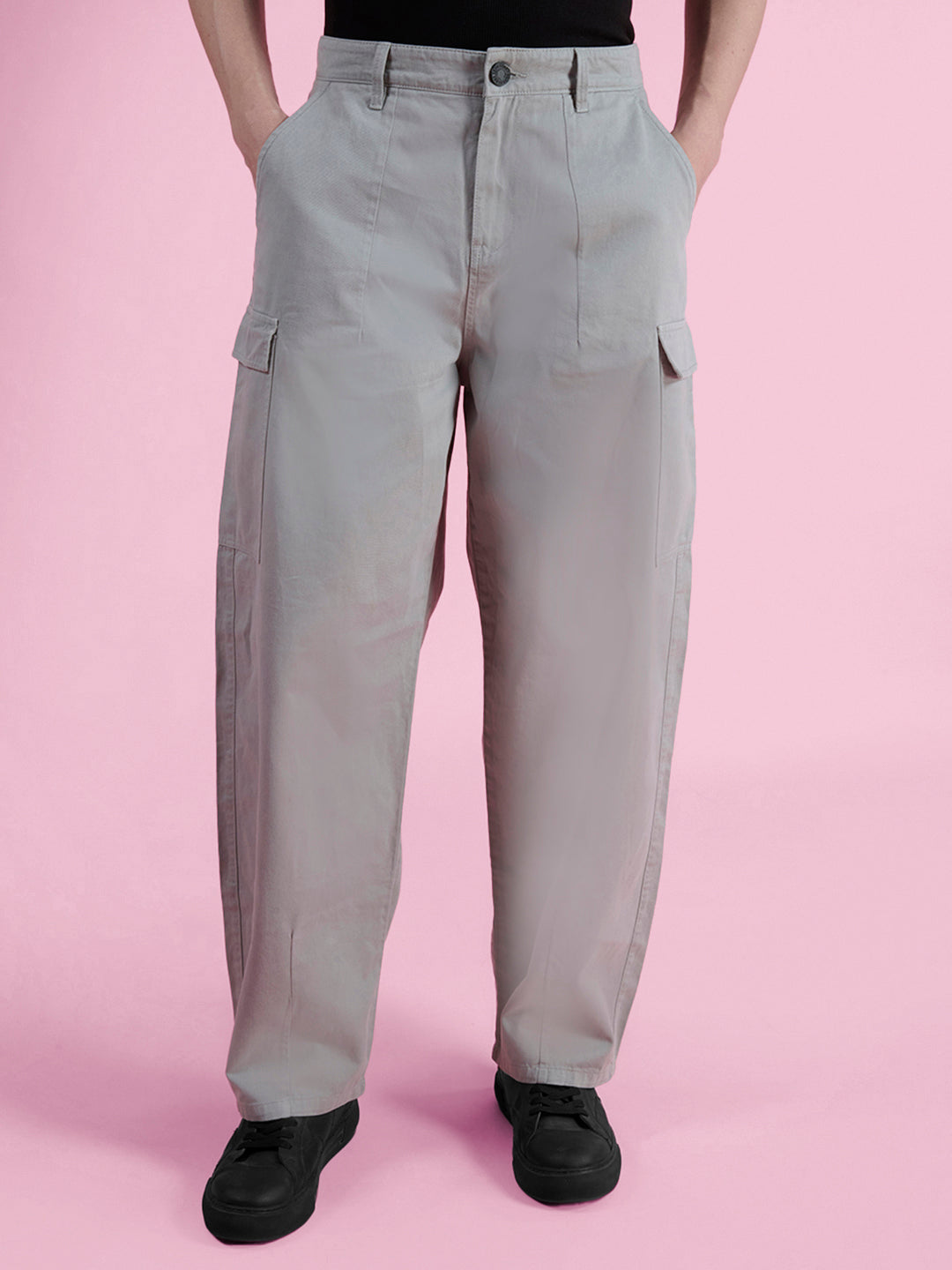 Men Loose Balloon Fit Neutral Grey Trousers