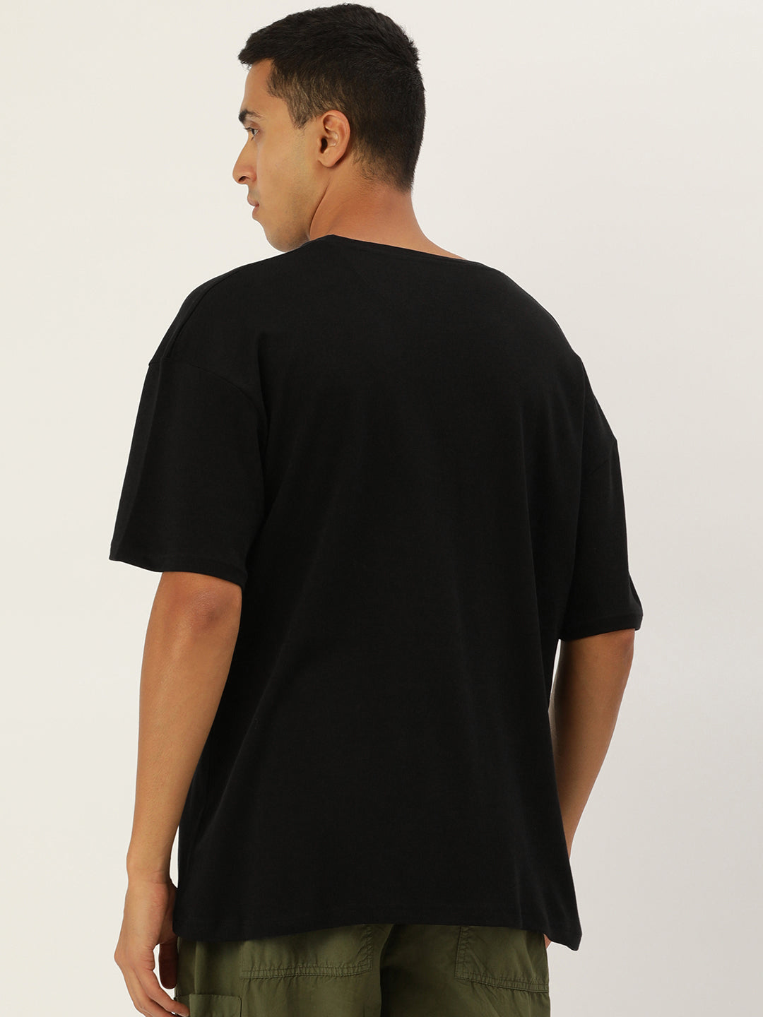 Men Black Typography Print Oversize T Shirt