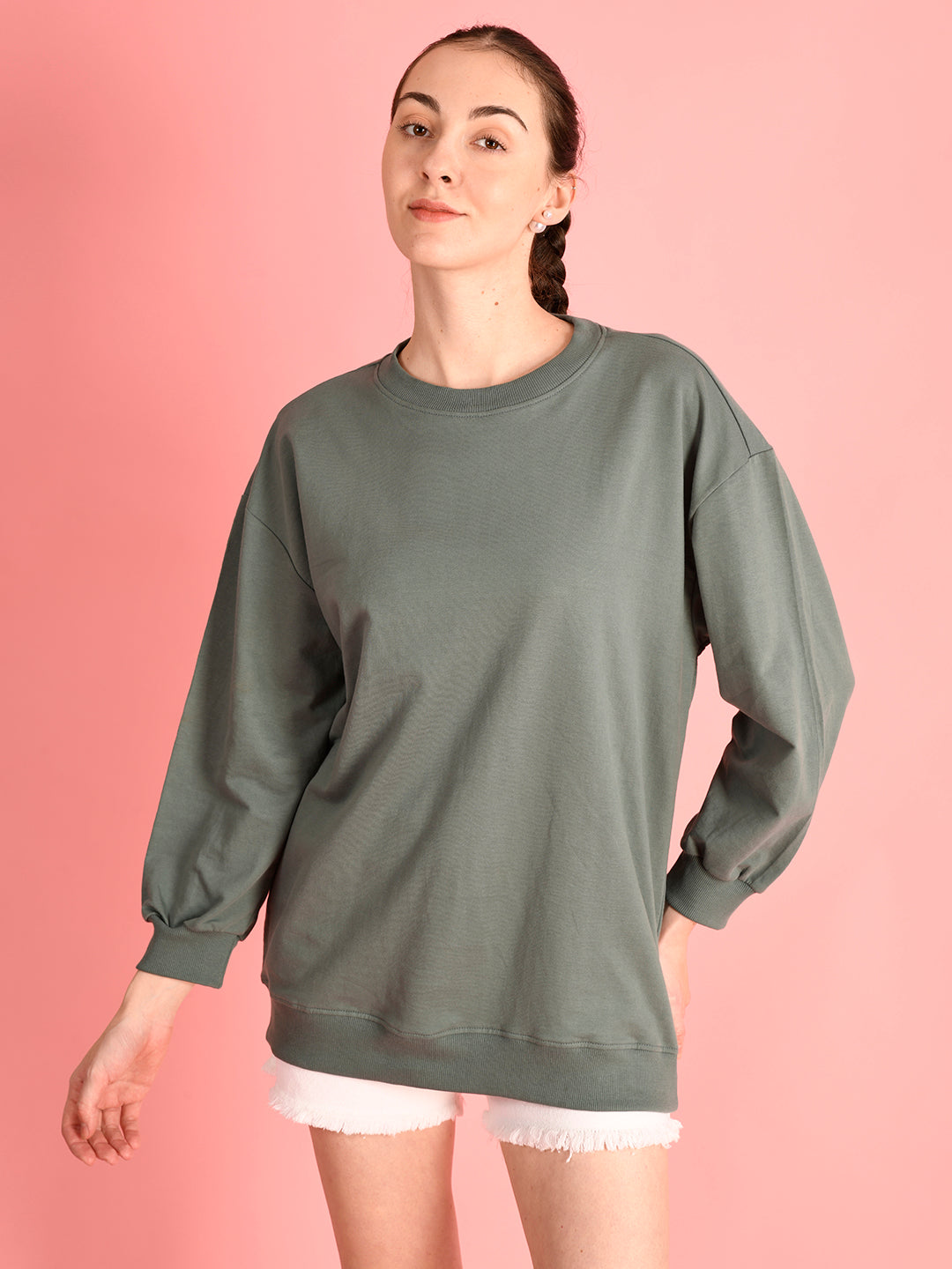 Women Over Size Fit Duck Green Sweatshirts