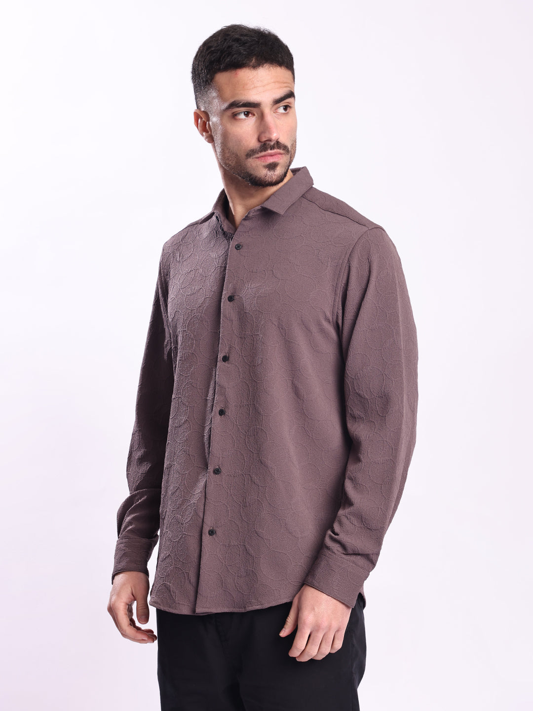 Men Purple Textured Casual Shirt