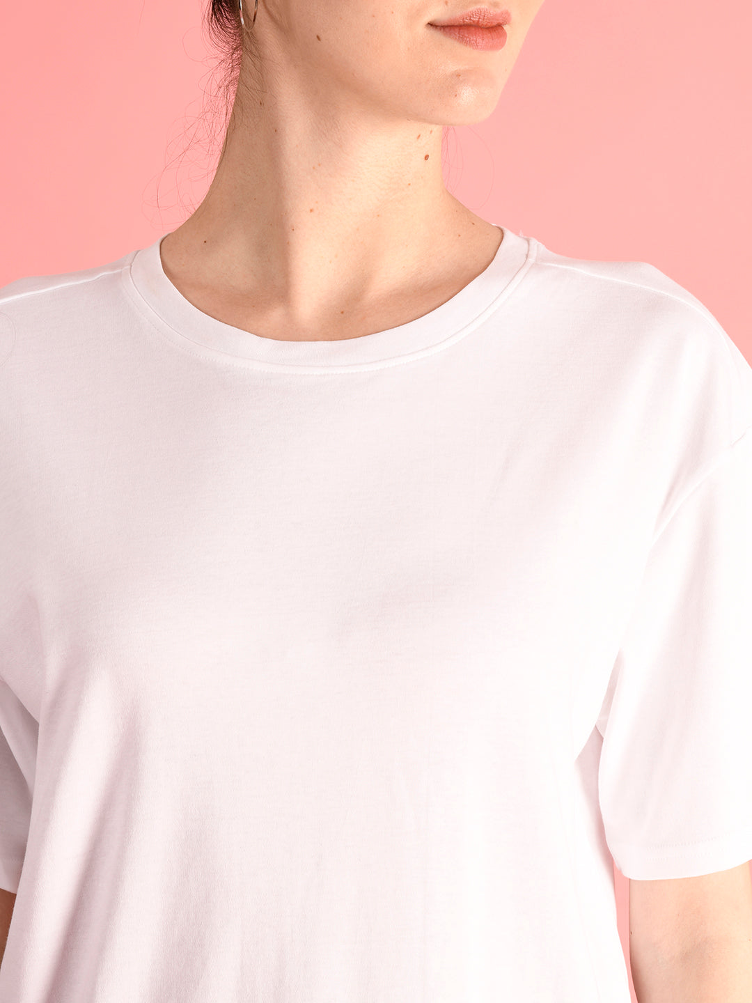 Women White Solid Loose Fit T-Shirt