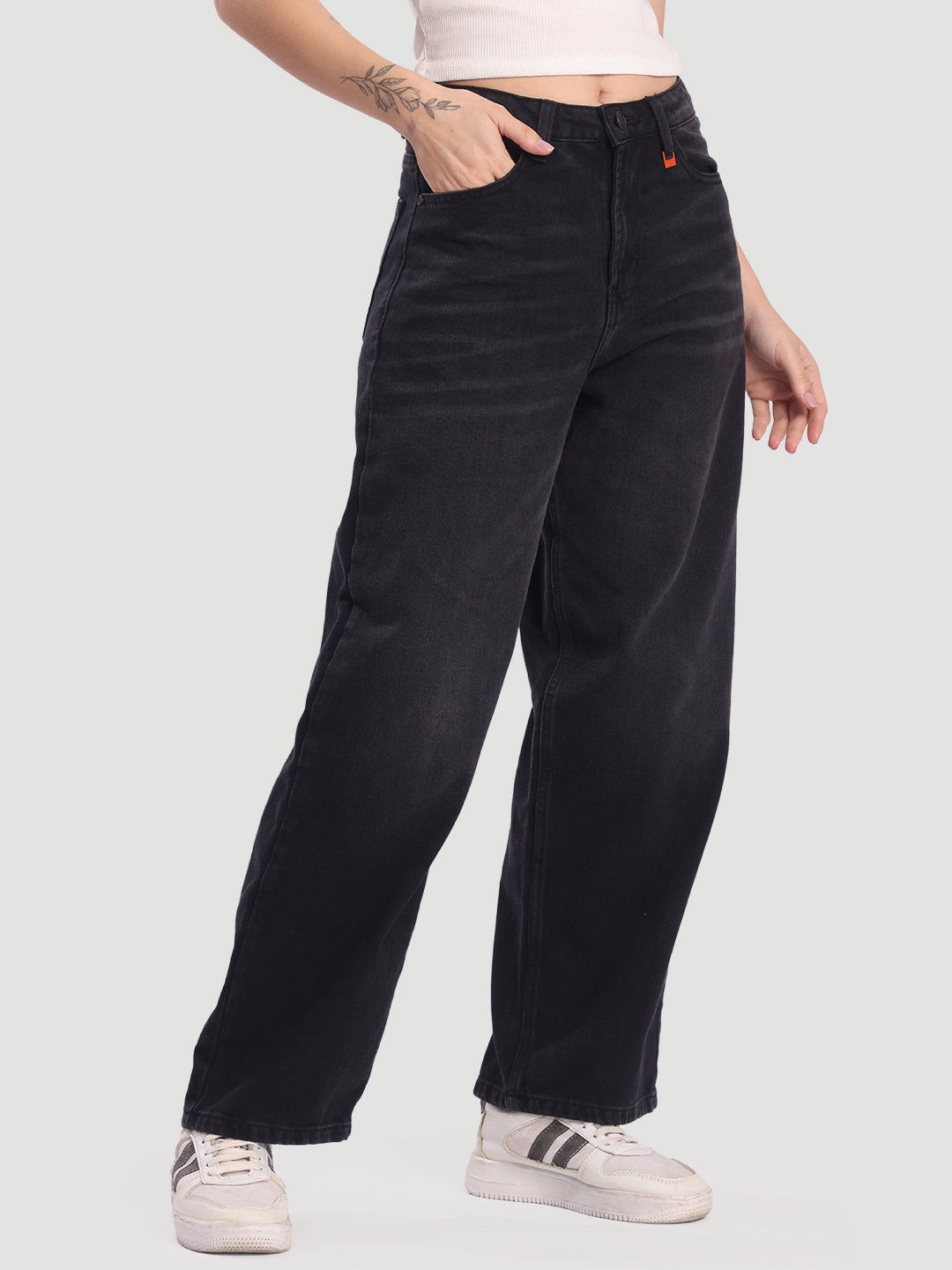Women Charcoal Baggy Fit Jeans