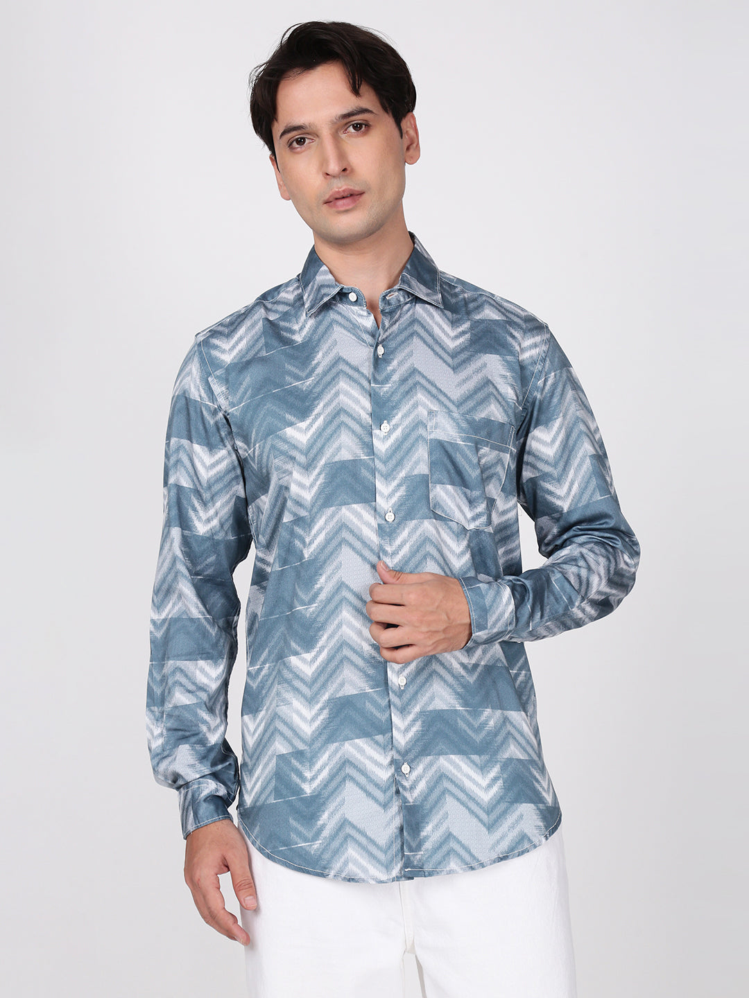 Men Blue and White Abstract Printed Shirt