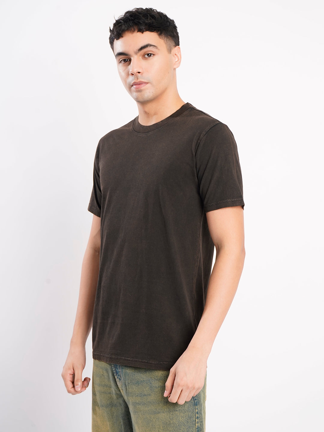 Men Brown Acid Wash T Shirt