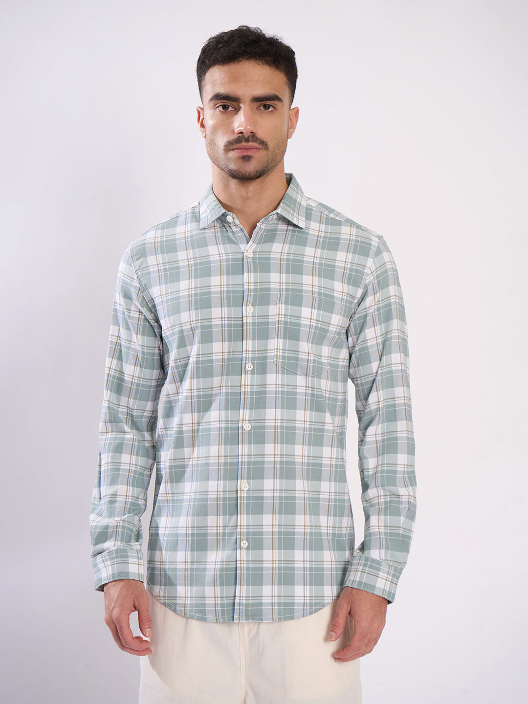 Men Green Slim Fit Checked Shirt