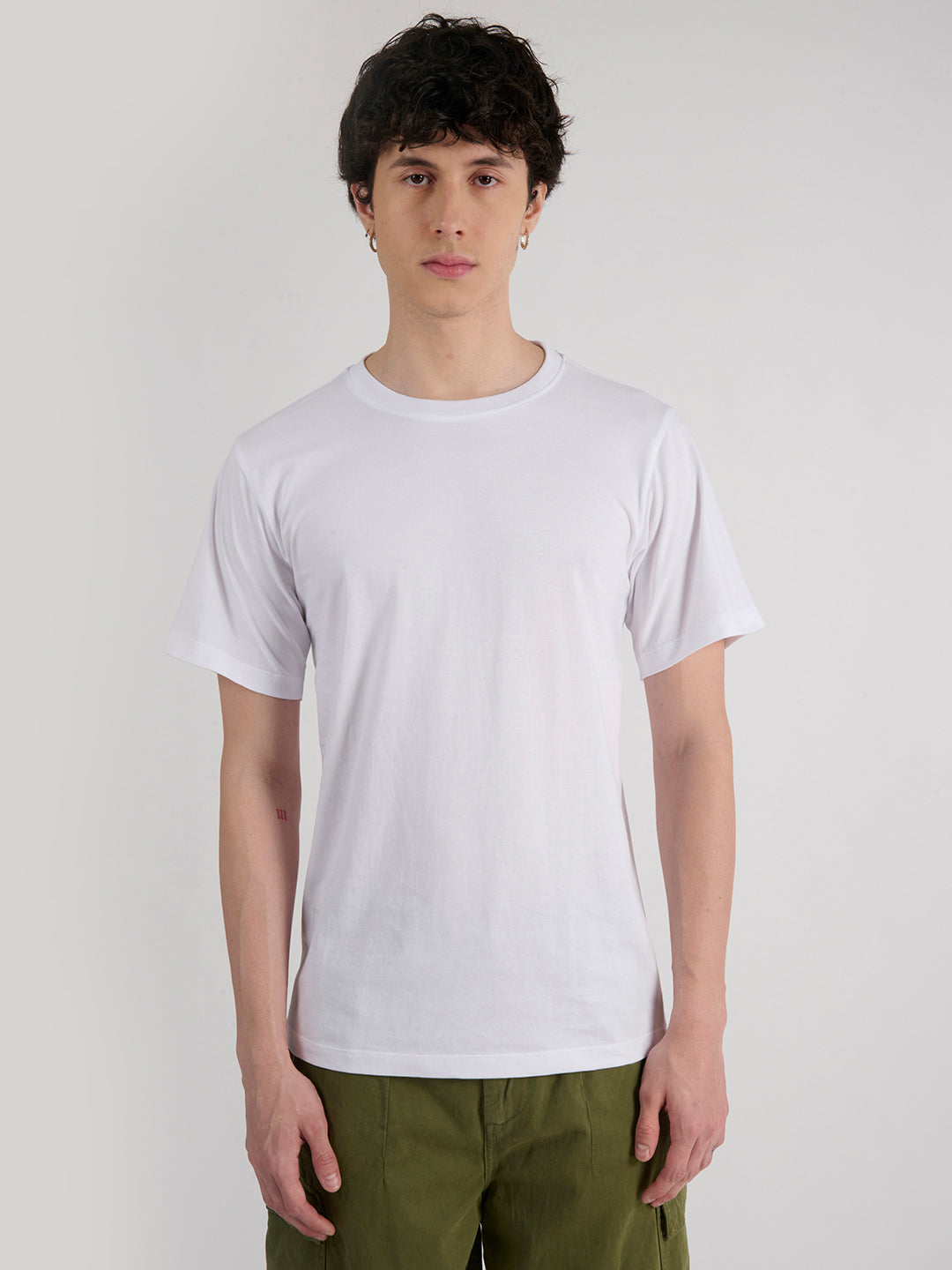 Men White Coloured 100% Cotton  Round Neck Solid T Shirts