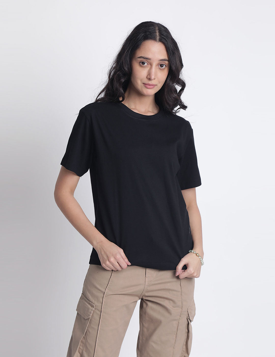 Women Regular Fit Black T-Shirts