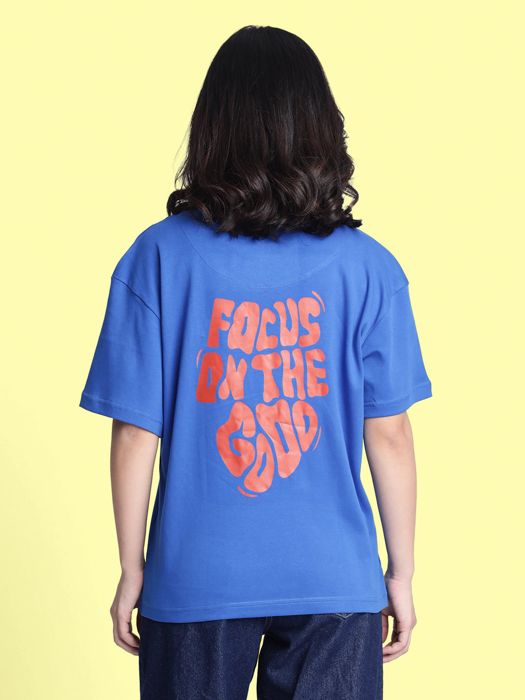 Women Blue Typography Print Oversize Tshirt