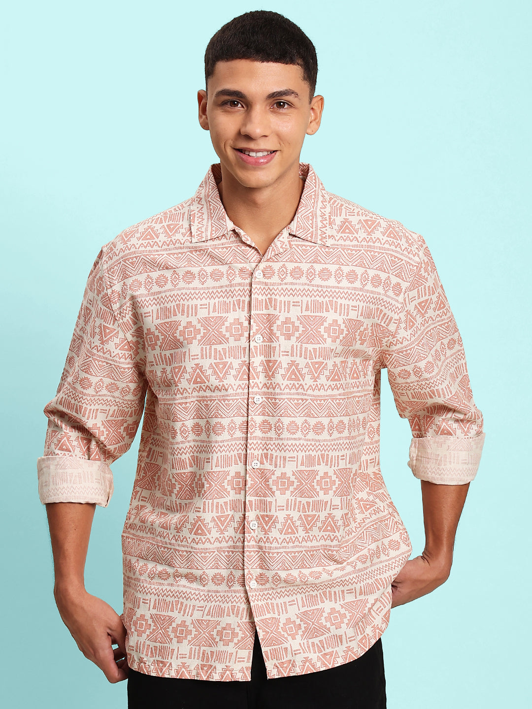 Men White Resort Collar Printed Full Sleeves Shirt