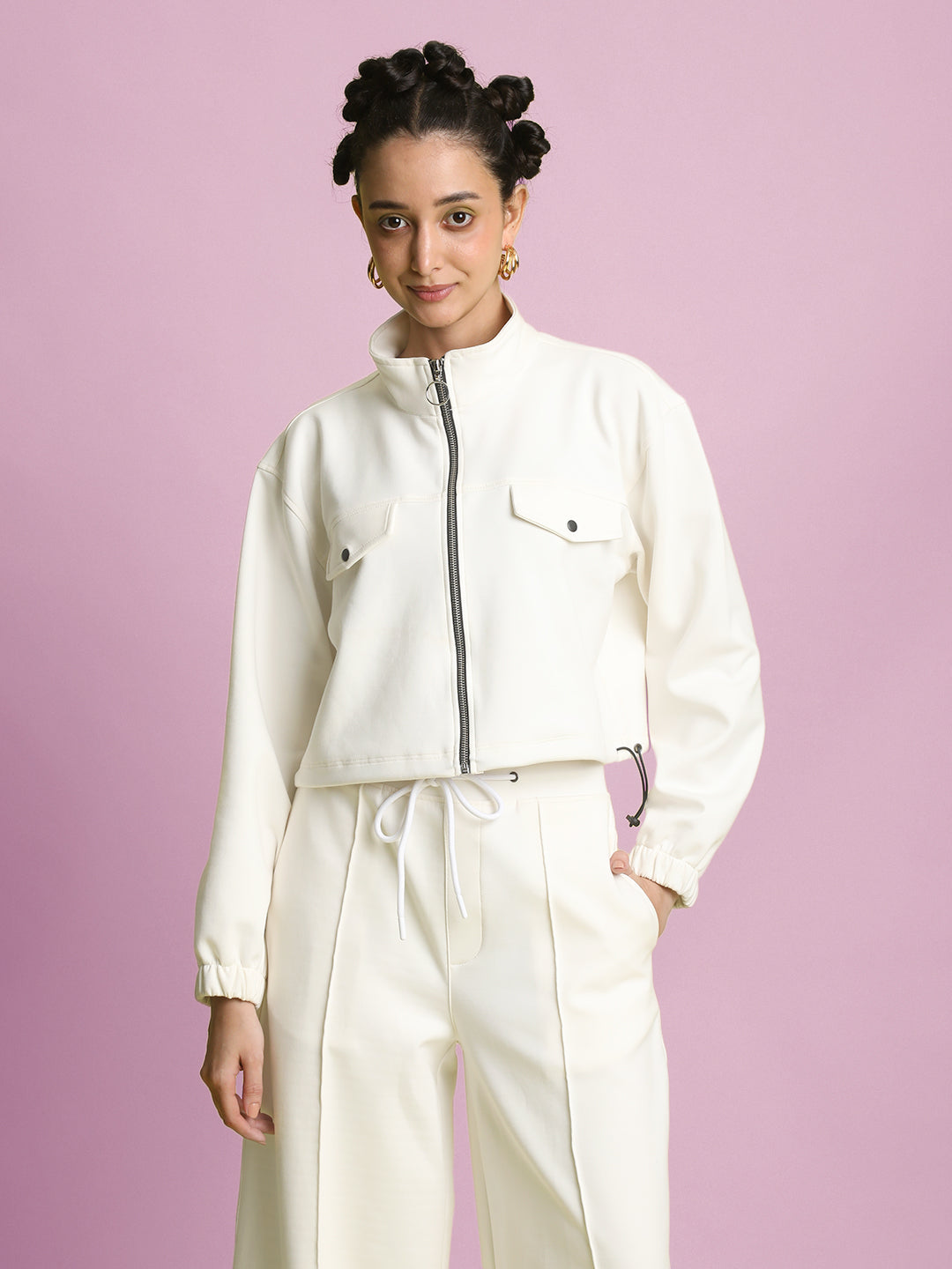 Women White Cropped Jacket