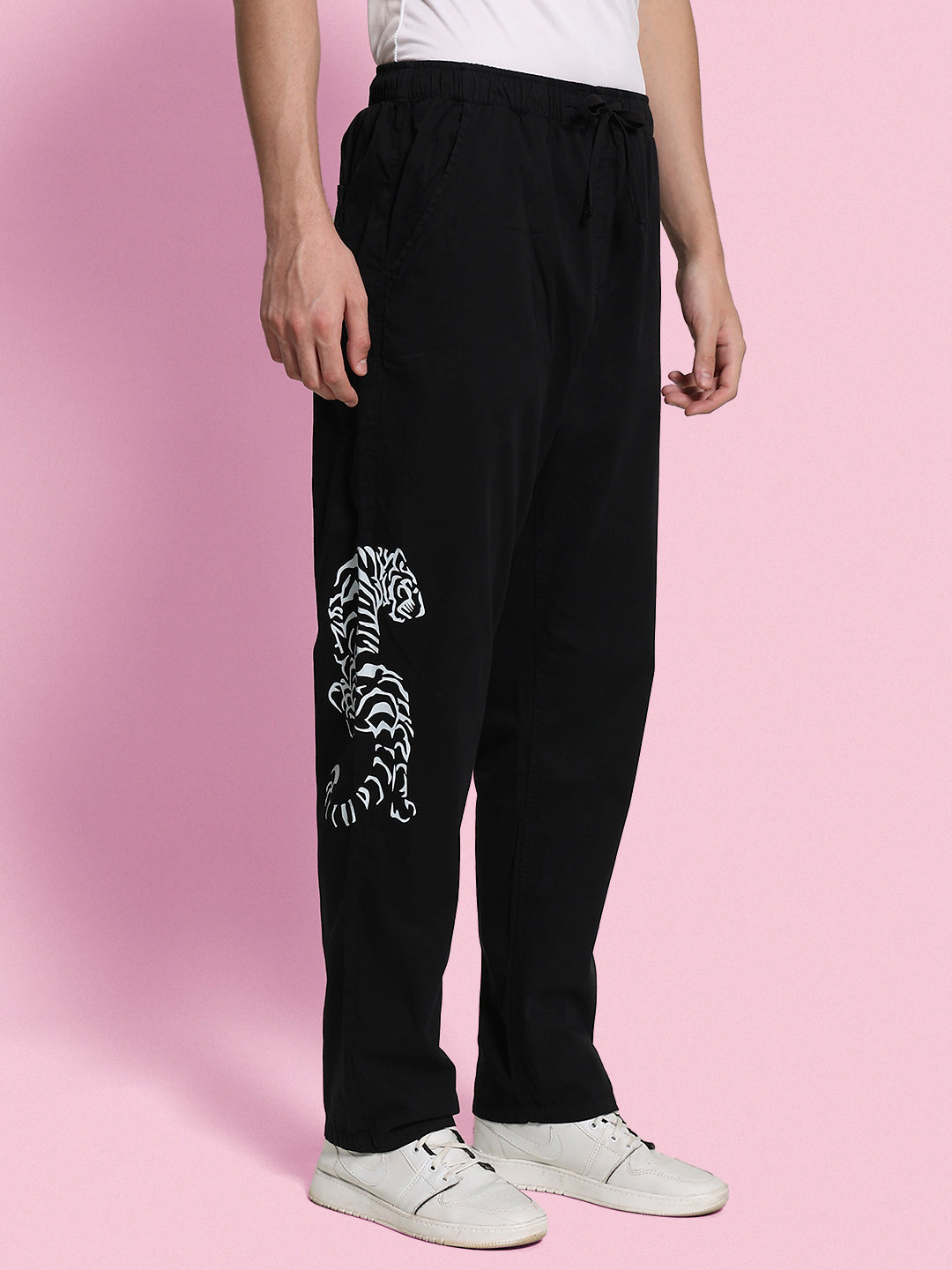 Gender Fluid Black Straight Fit Slipon Trousers With Print