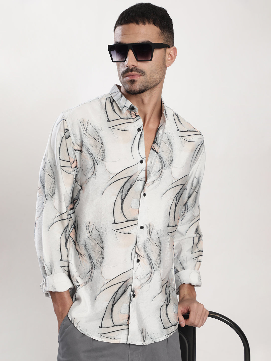Men Grey Abstract Printed Shirt