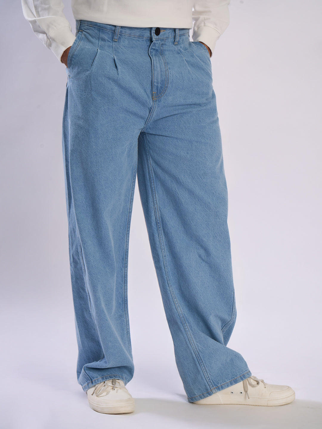 Men Blue Pleated Baggy fit Jeans
