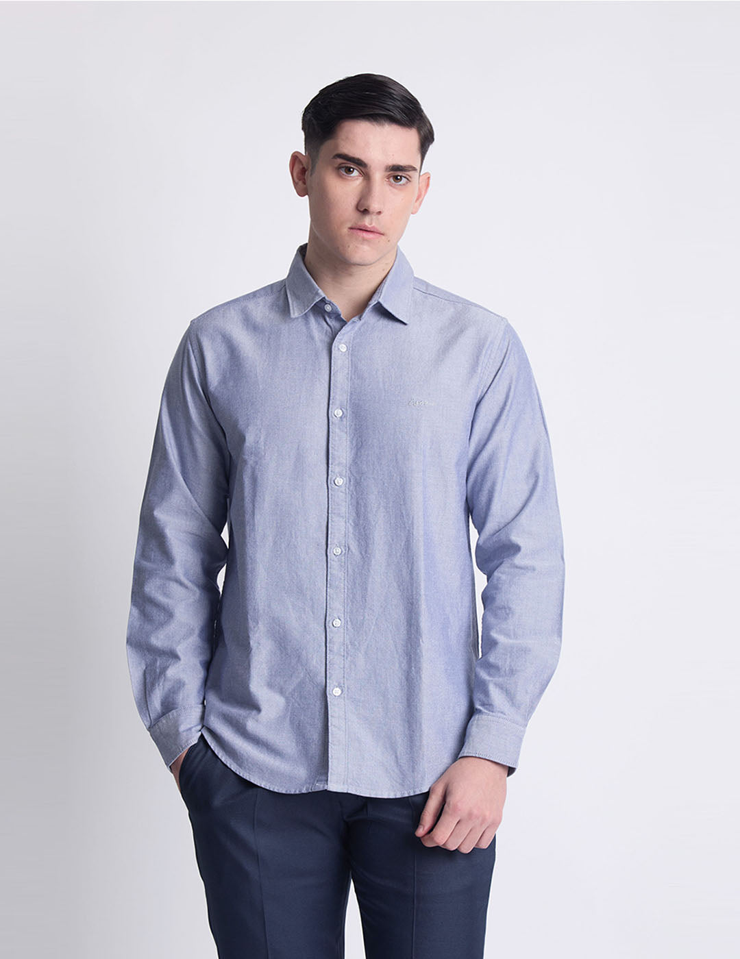 Men Light Blue Regular-Fit Textured Casual Shirt