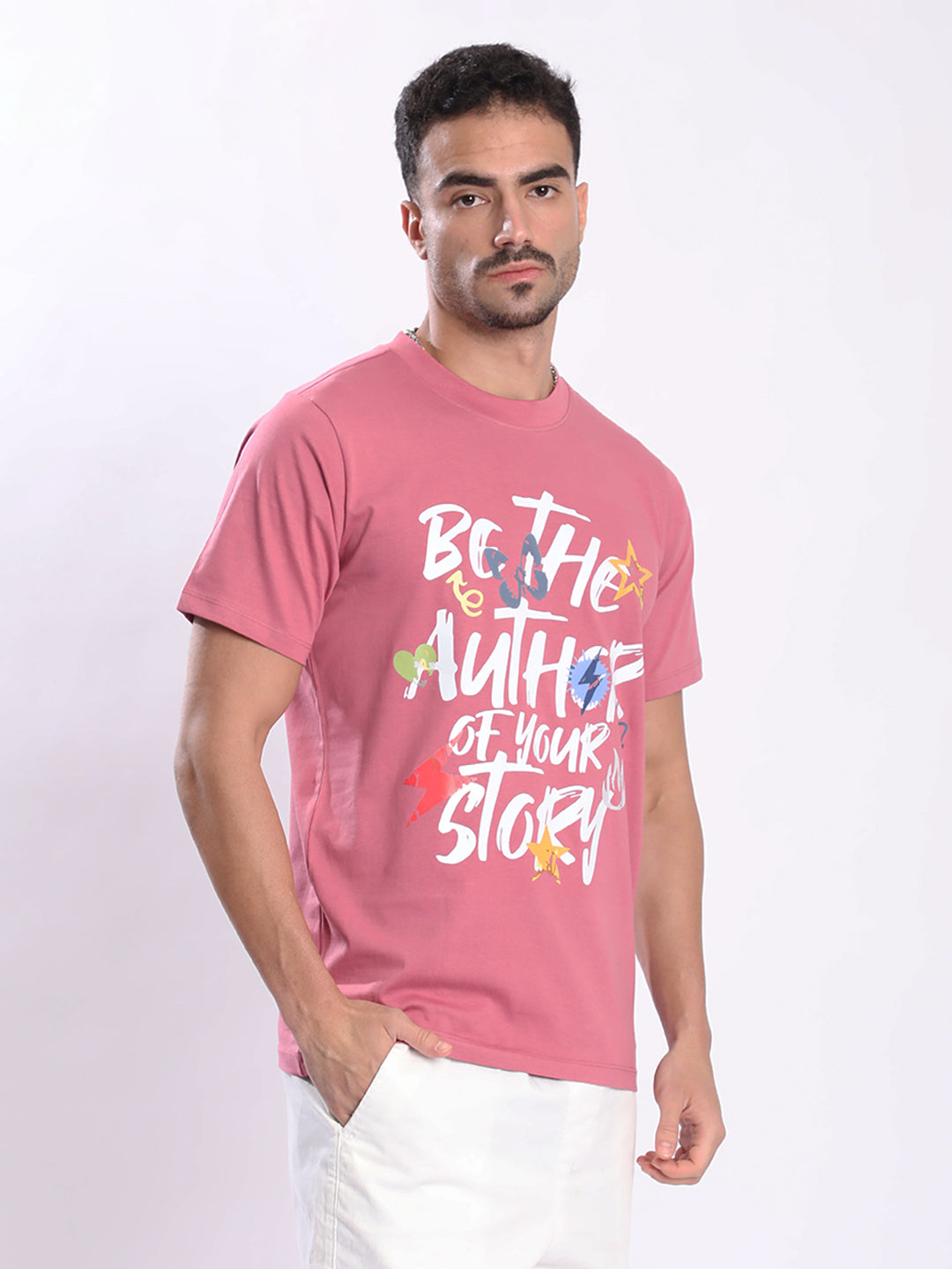 Men Pink Typography Print T-shirt