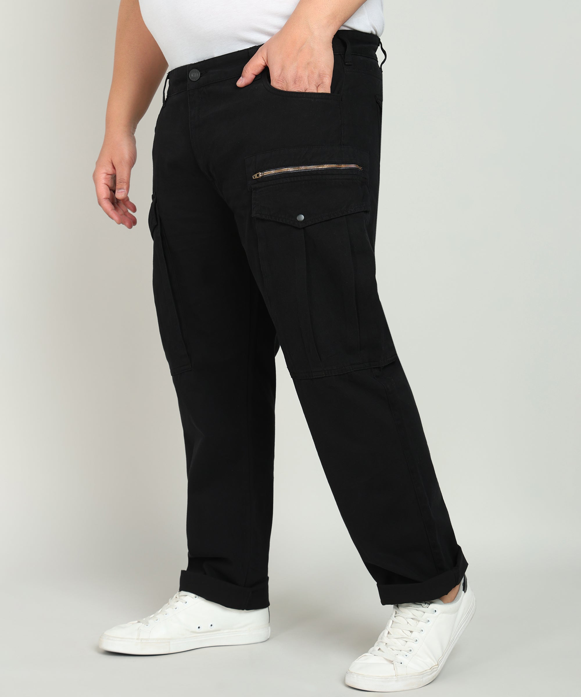 MEN-BLACK-COLOURED-100% COTTON -CASUAL TROUSERS