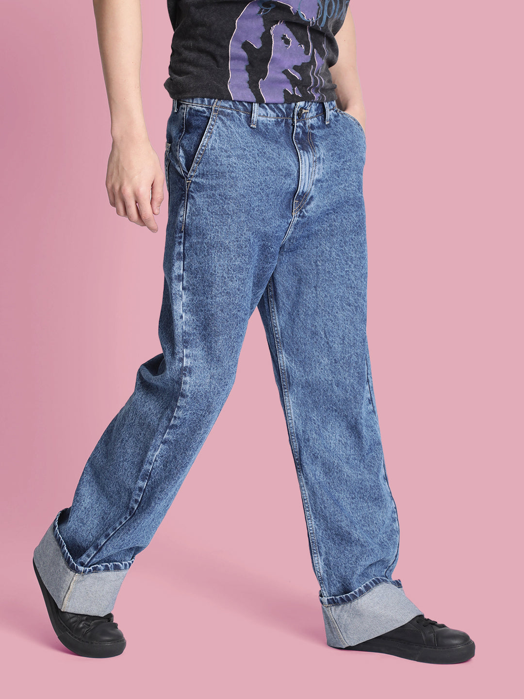 Men Blue Wide-Leg Jeans