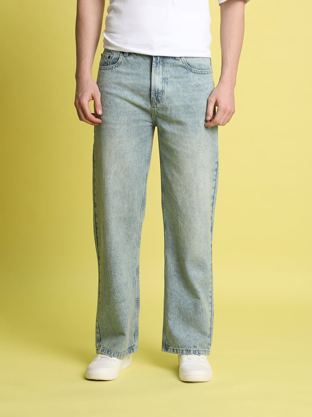 Men Light Shade Tinted Wide Leg Jeans