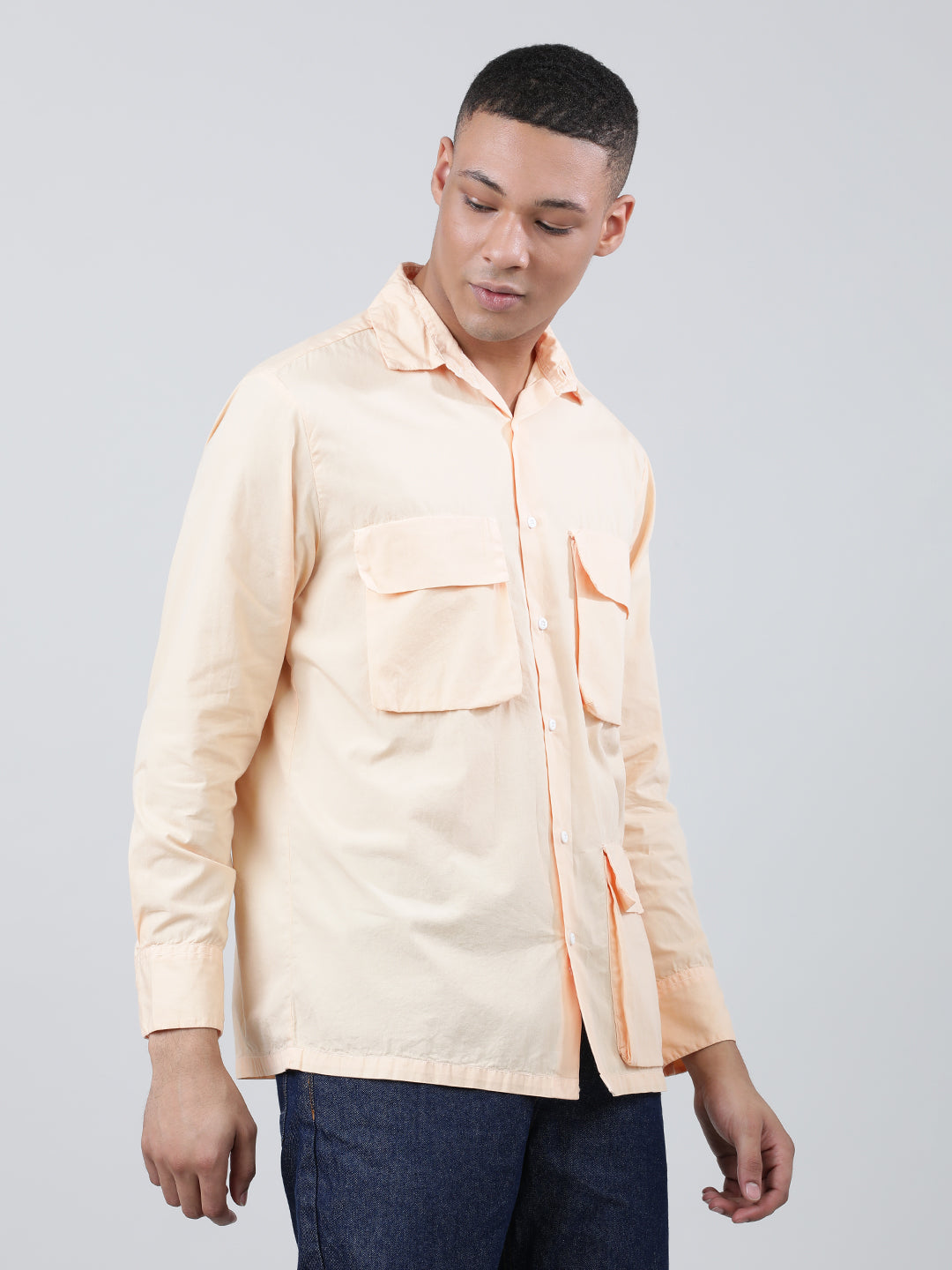 Relaxed Spread Collar Pure Cotton Casual Shirt