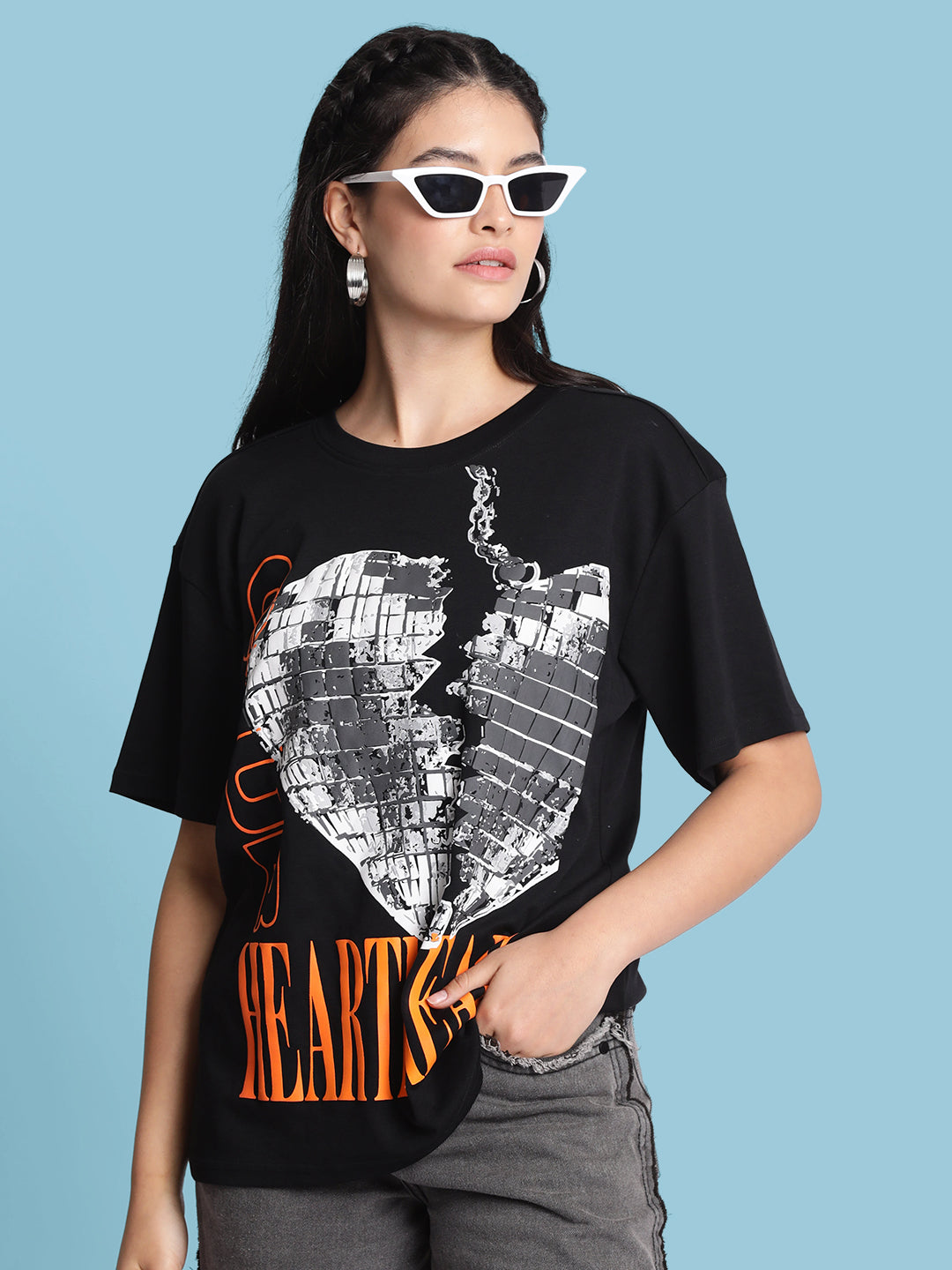 Women Heart Break Grapic Print T Shirt