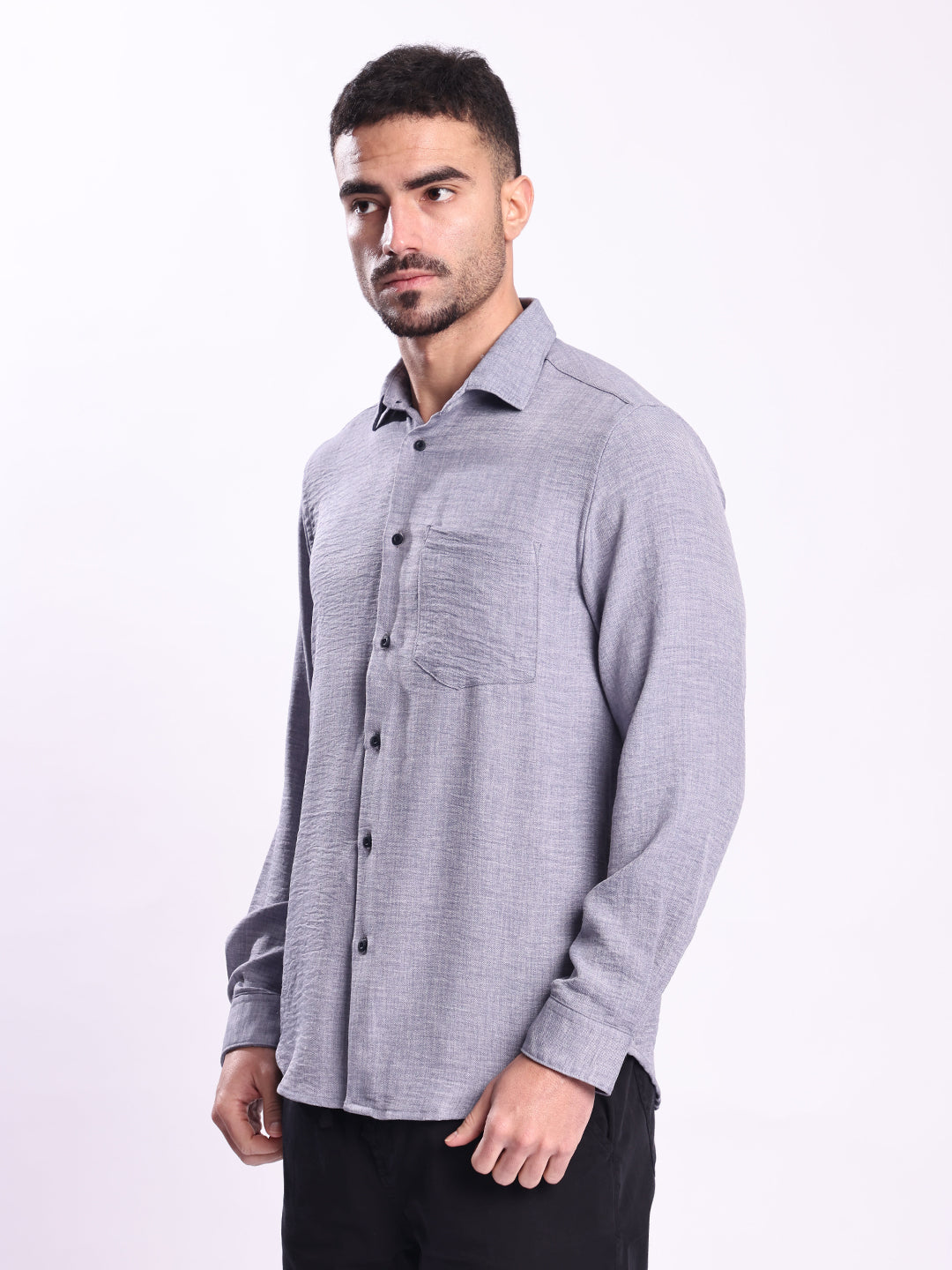 Men Blue Single Pocket textured Casual Shirt
