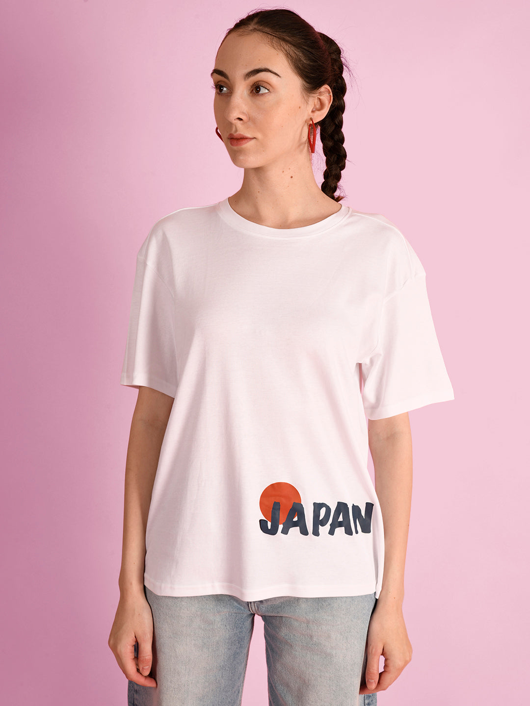 Women Over Size Fit White T-Shirts - Japan