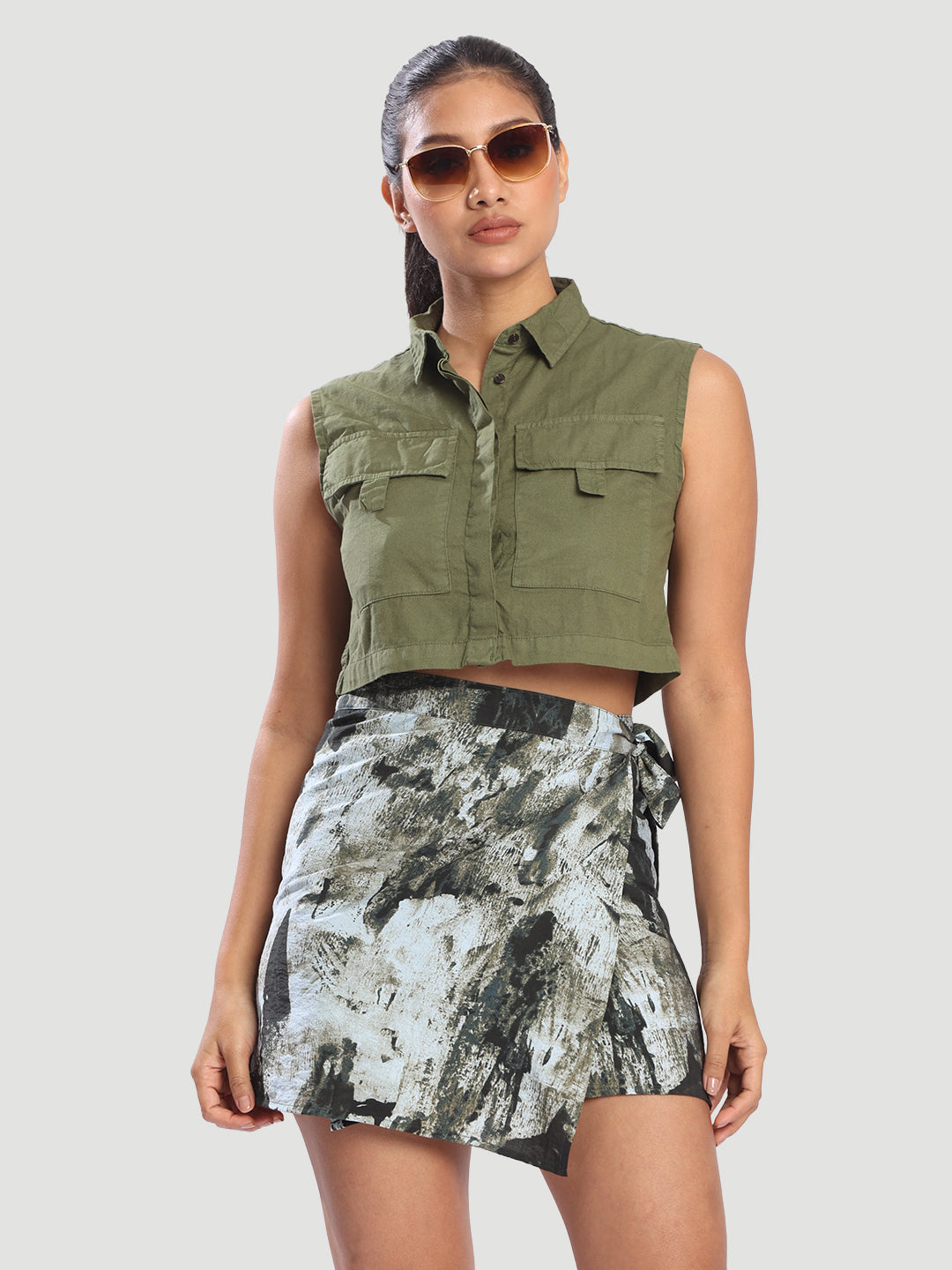Women Printed Wrap-Around Mini Skirt