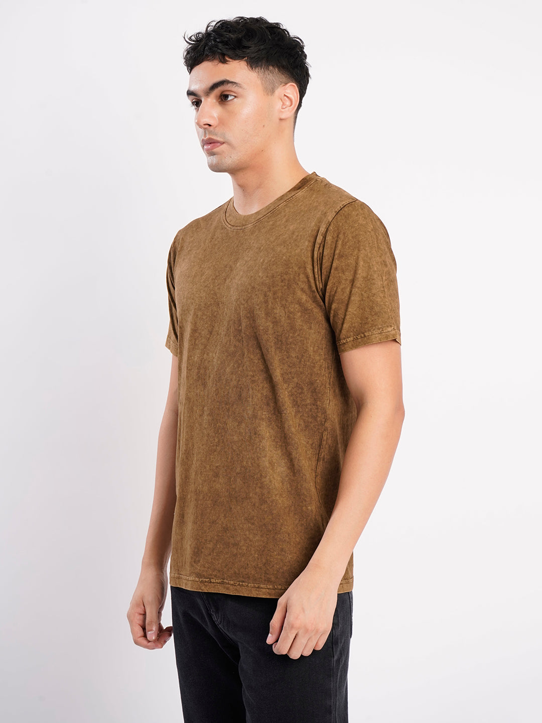 Men Brown Acid Wash T Shirt