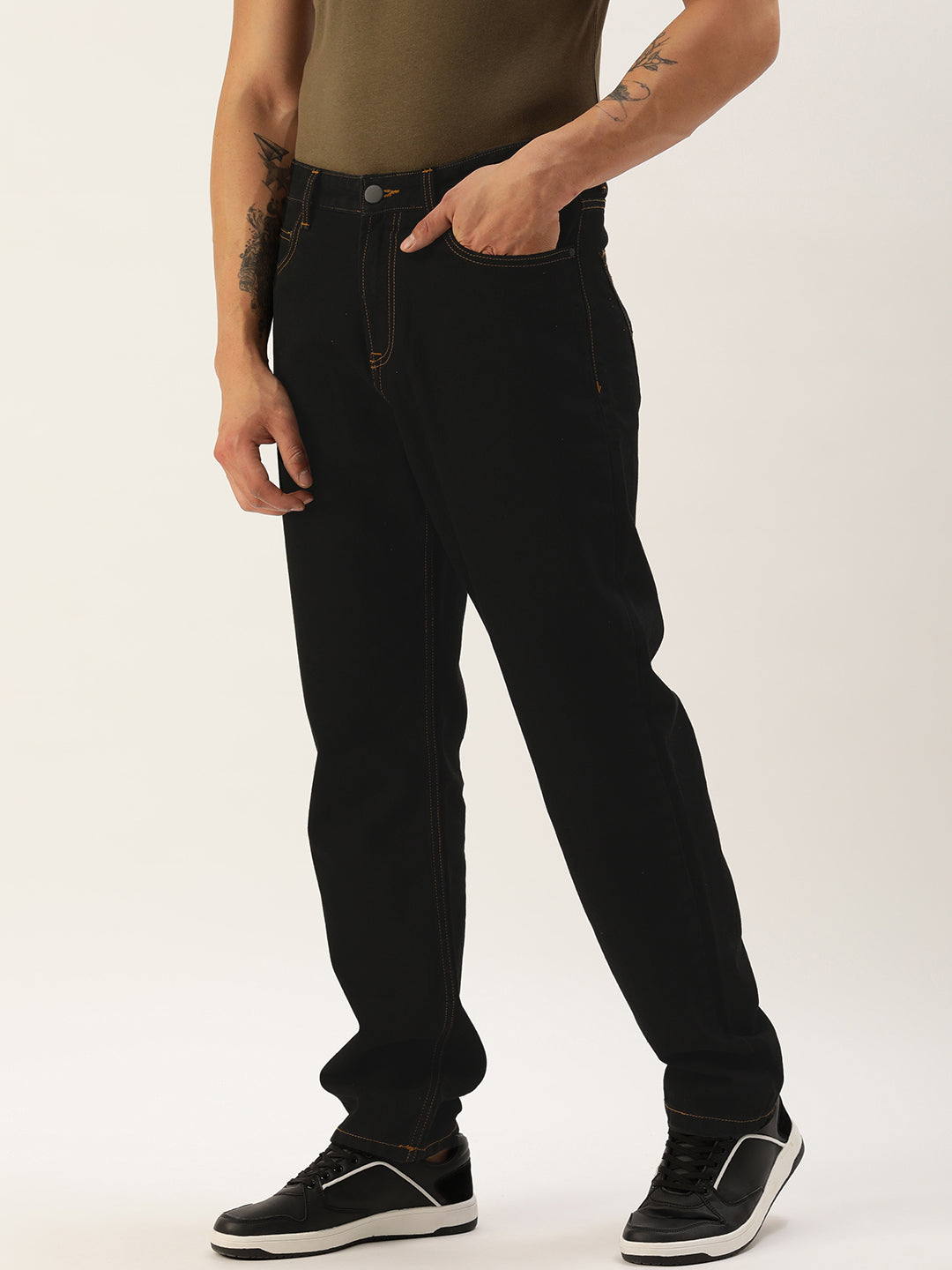 Men Black Straight Fit Solid Jeans