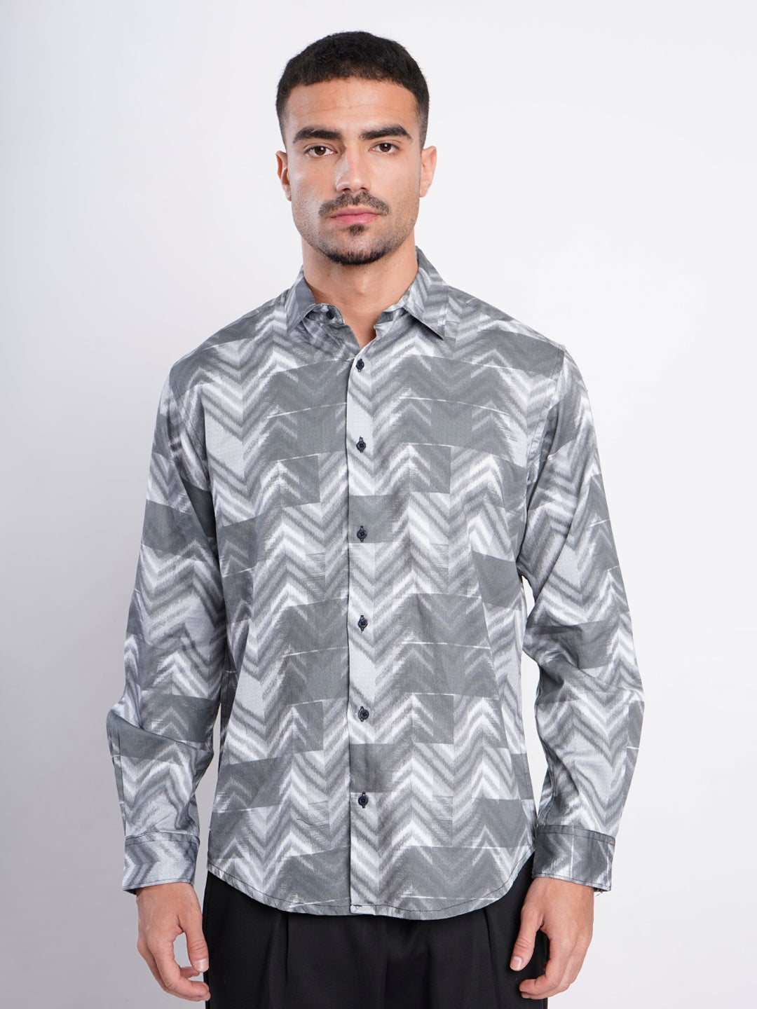 Men Grey and White Abstract printed Shirt