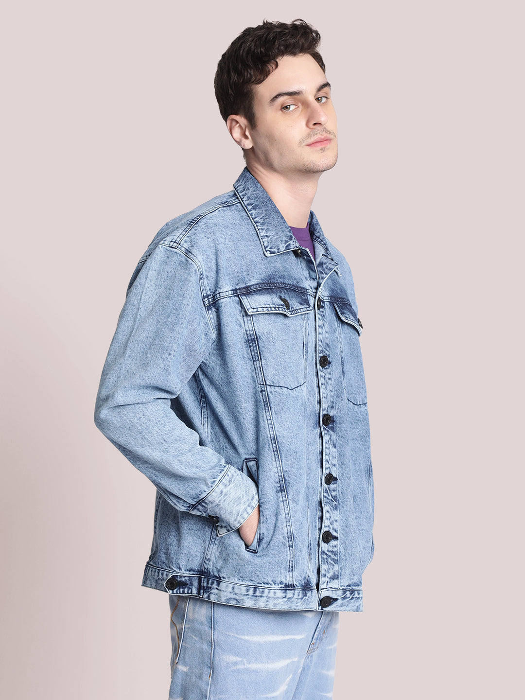 Gender fluid Lets Break The Ice Detachable Back Print Panel Denim Jacket