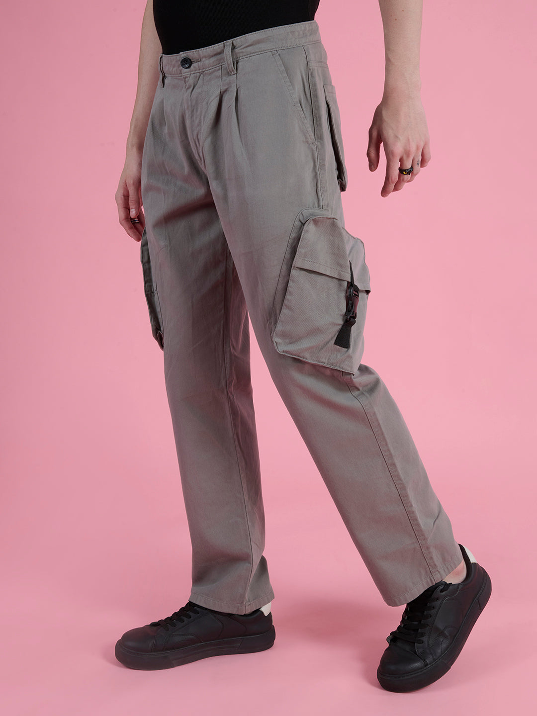 Men Straight Fit Grey Alloy Trousers