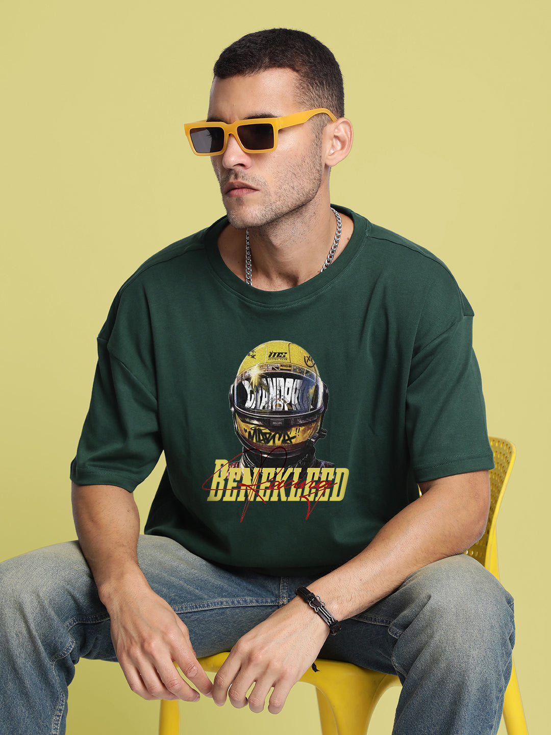 Men Green Graphic Print Oversize T Shirt