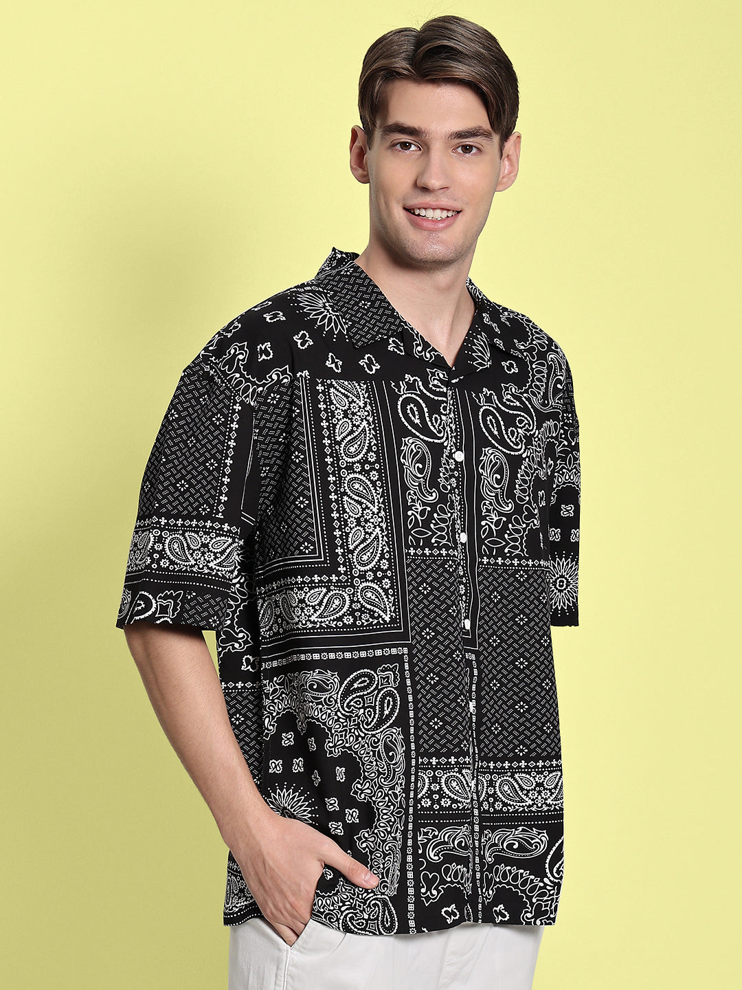 Men Black/White Oversized Digital Printed Shirt