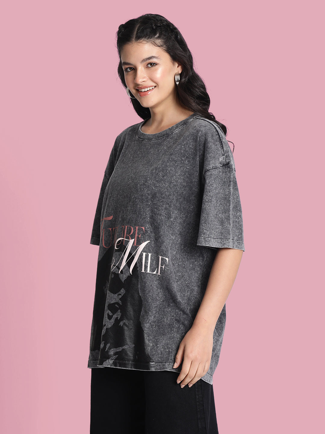 Gender-Fluid  Muted Grey Oversized Washed T-Shirt for Couples