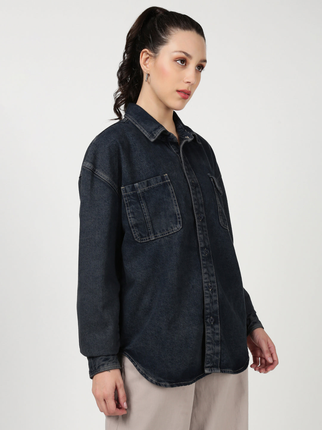 Women Blue Oversize Denim Shirt