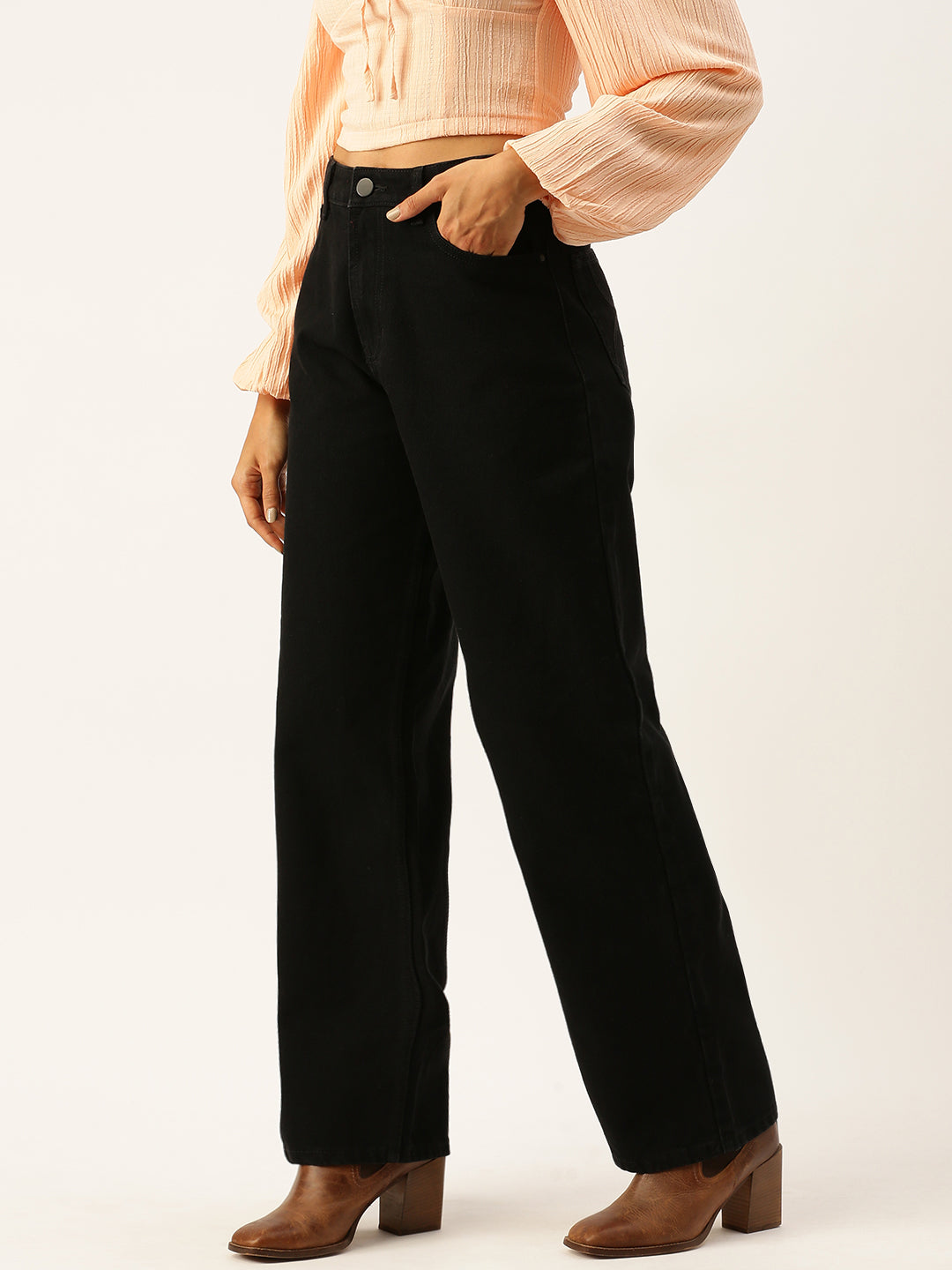 Women Black Relaxed Fit Solid Jeans