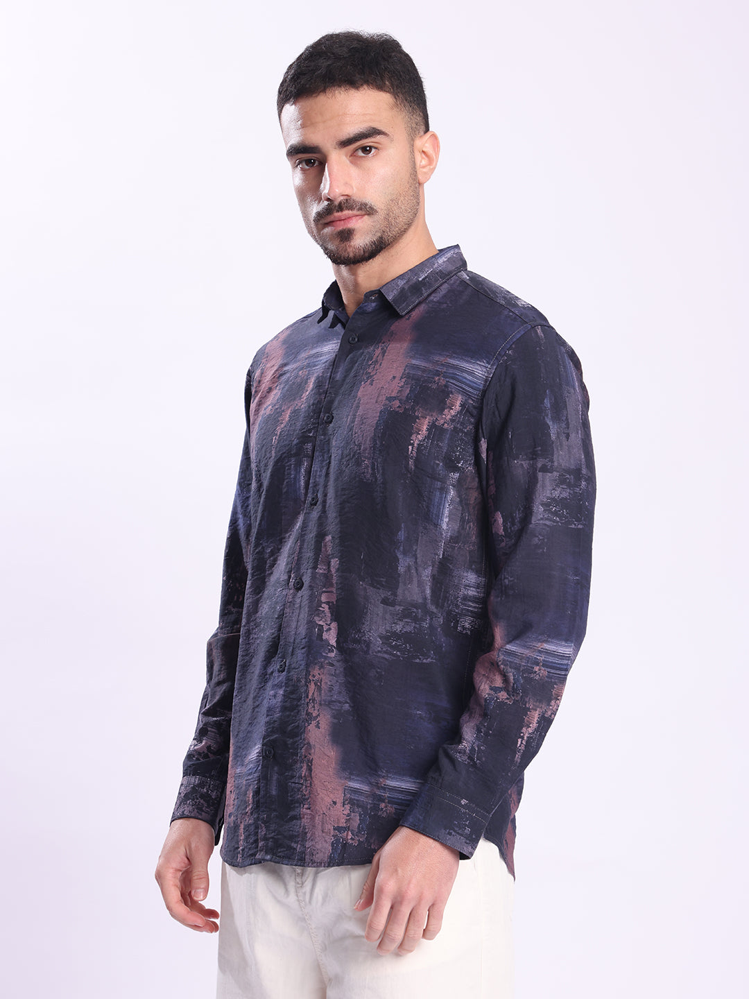 Men Purple Abrstact Print Casual Shirt