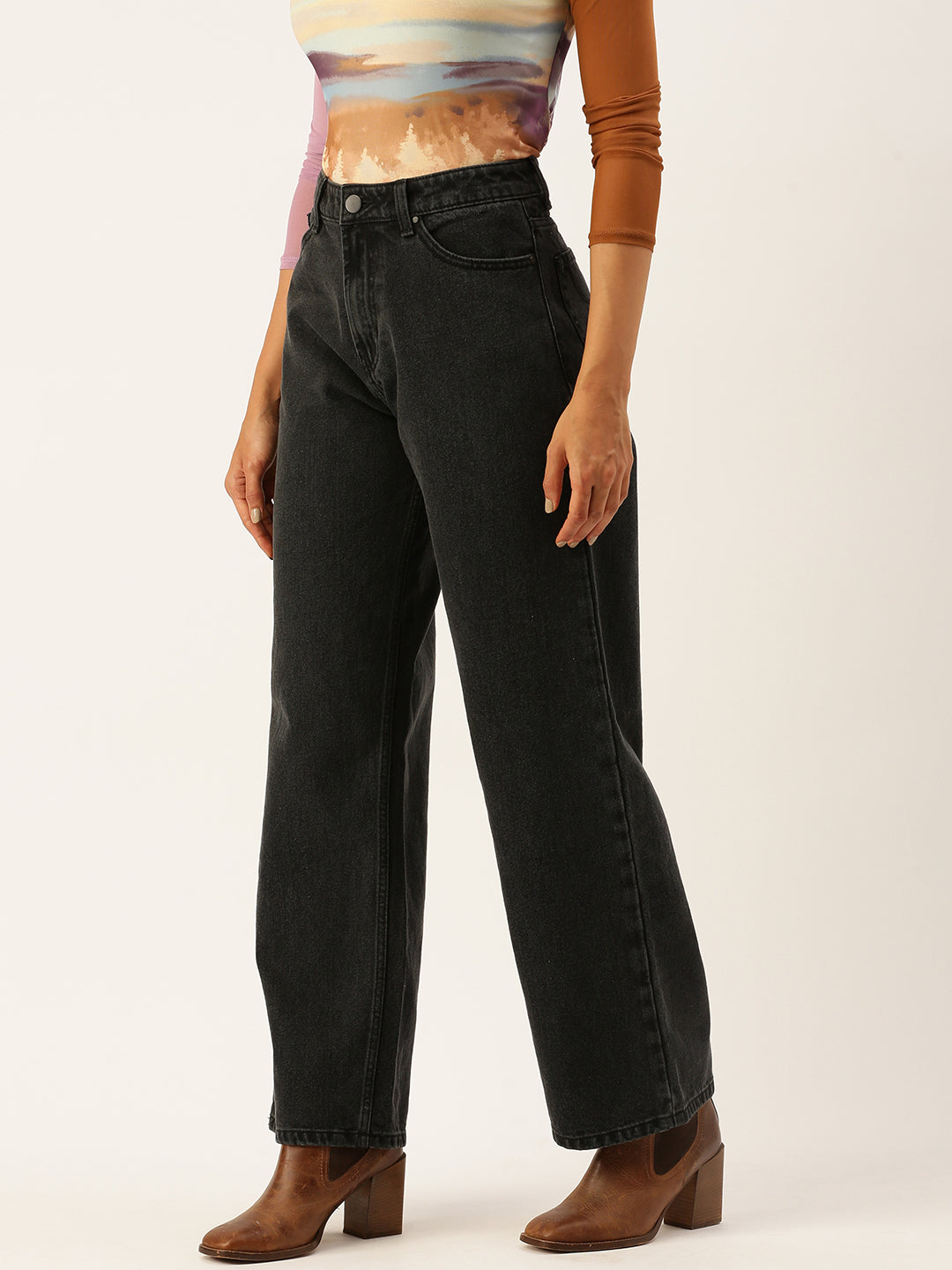 Women Charcoal Relaxed Fit Solid Jeans