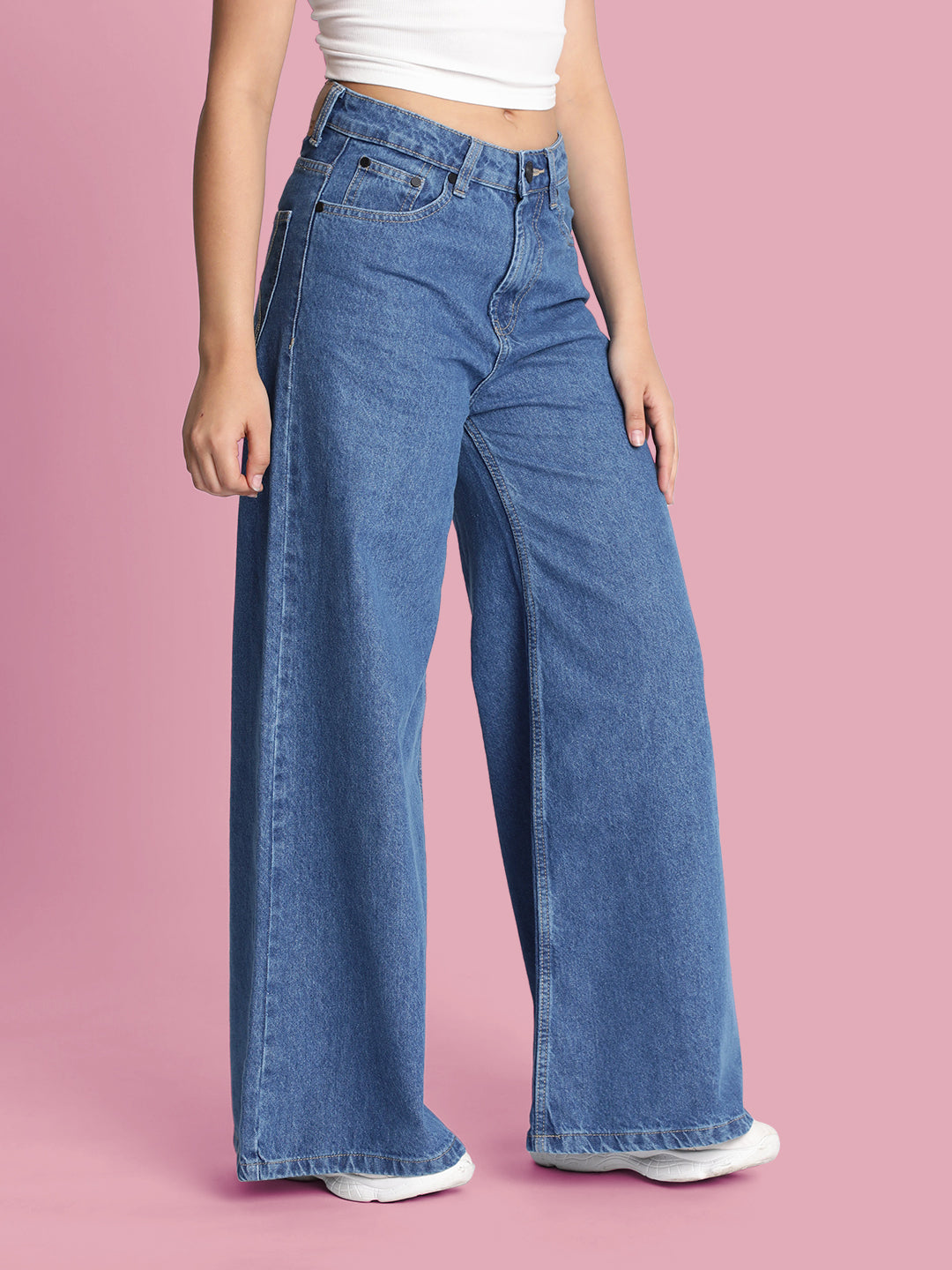 Women Blue Super Wide Leg Jeans