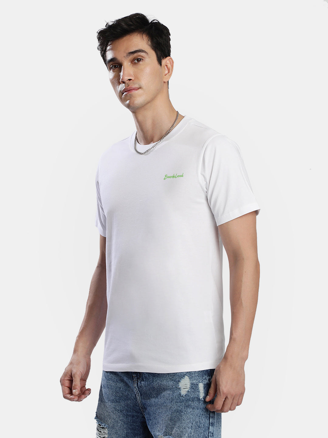 Men White Embroided T Shirt