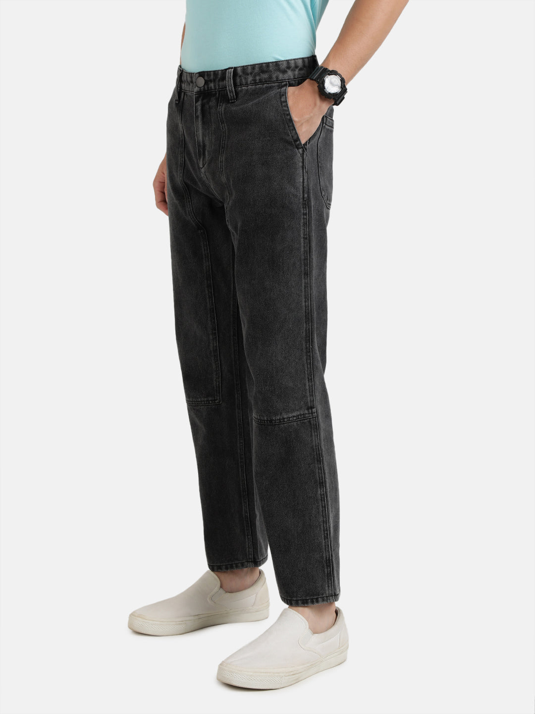 Men Grey Relaxed Fit Solid Carpenter Style Jeans