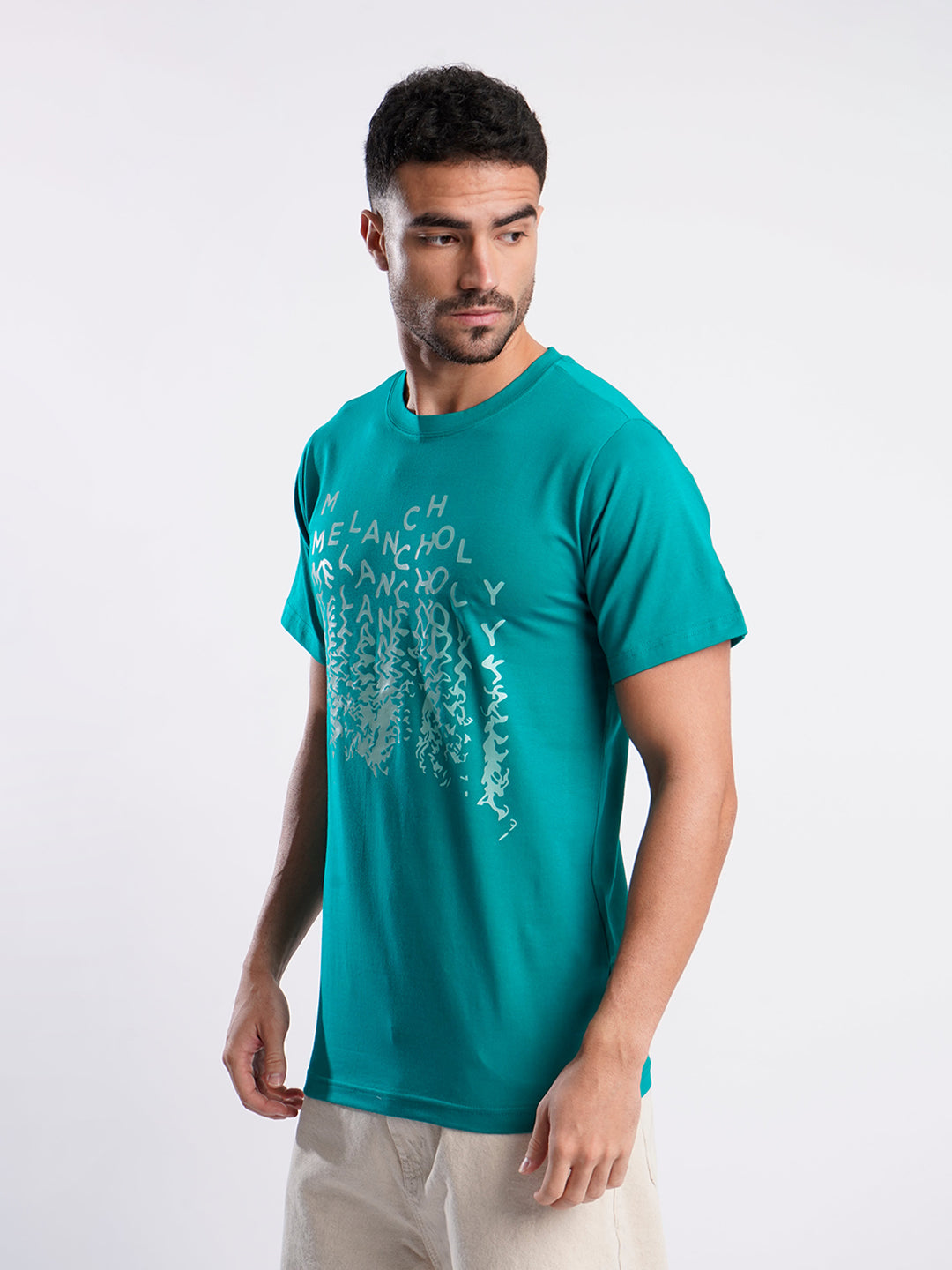 Man Green Cotton Lycra Typography Print T Shirt