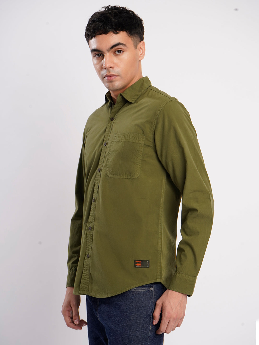 Men Green Chest Pocket Shirt