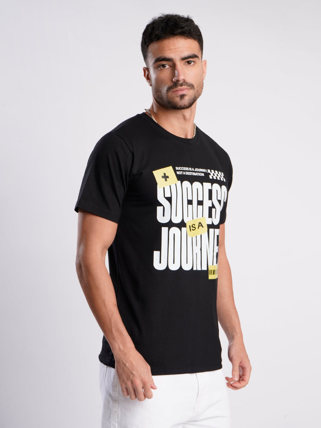 Men Black Cotton Lycra Typography Print T Shirt