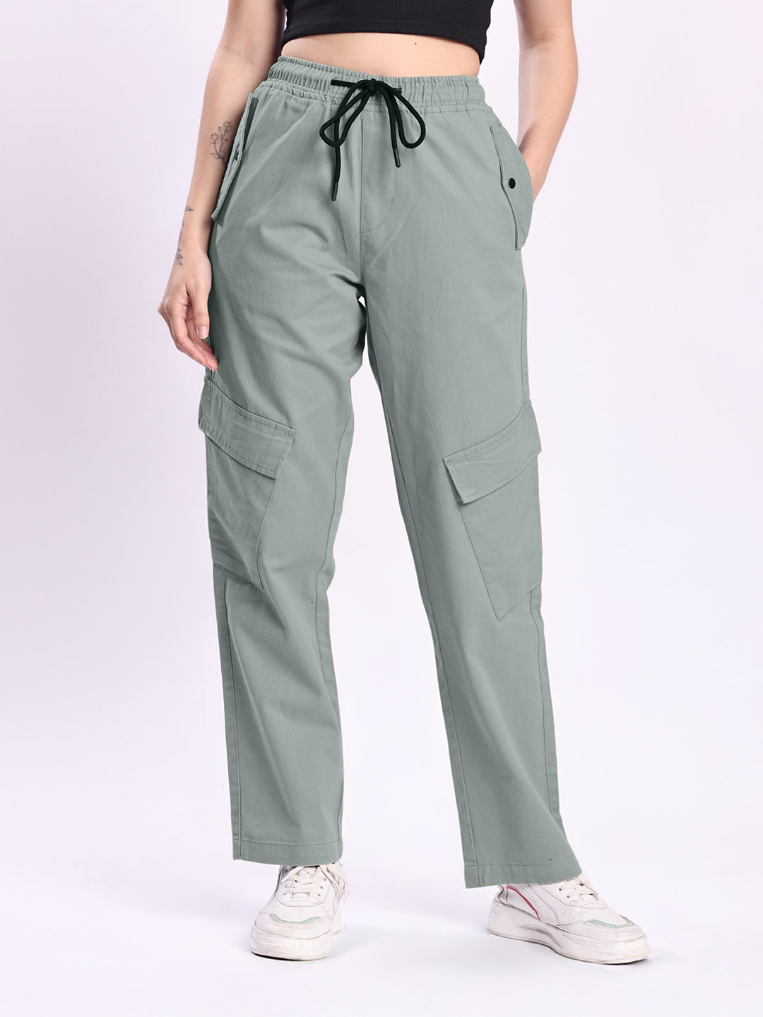 Women Grey Relax Fit Cargo Trousers