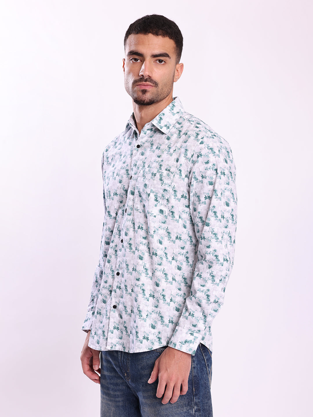 Men Green Floral Print Shirt
